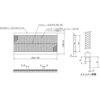 ステンレス U字溝グレーチング ノンスリップ(蛇肌) 三榮
