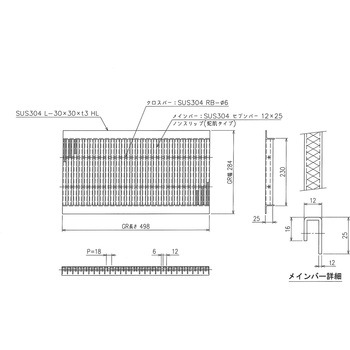 ステンレス U字溝グレーチング ノンスリップ(蛇肌) 三榮