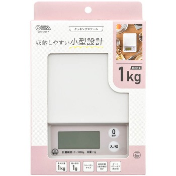 1gから量れるクッキングスケール 1kg ピンク - オーム電機