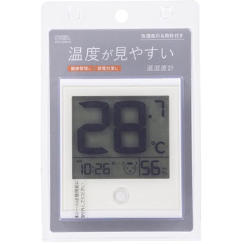 温度が見やすい温湿度計 時計・快適表示付 オーム電機