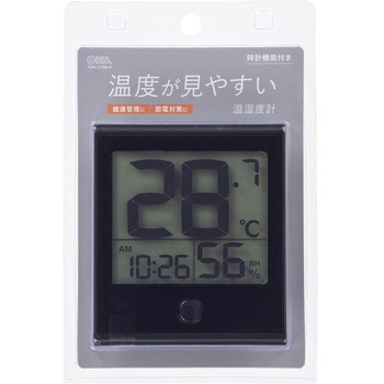デジタル温湿度計 大画面 時計機能付き オーム電機