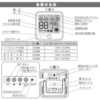 温湿度計 インフル・熱中症注意表示付 オーム電機
