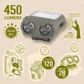 USB充電式マルチクリップライト450lmセンサー付 オーム電機