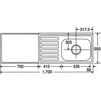 公団型流し台 1700×550 アイボリー色 Oシリーズ 間口1700mm みやすく 高さ800mm