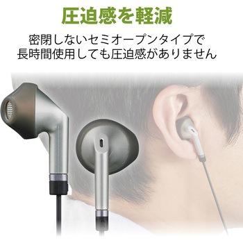 ステレオイヤホン セミオープン型 Φ3.5mm マイク付 13.6mmドライバー 高耐久ケーブル エレコム