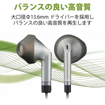 ステレオイヤホン セミオープン型 Φ3.5mm マイク付 13.6mmドライバー 高耐久ケーブル エレコム