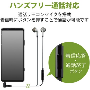 ステレオイヤホン セミオープン型 Φ3.5mm マイク付 13.6mmドライバー 高耐久ケーブル エレコム