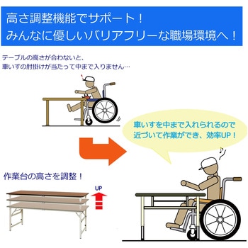 軽量作業台/耐荷重150kg_折りたたみ高さ調整H600～900_ポリエステル天板_ワークテーブル 山金工業