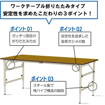 軽量作業台/耐荷重150kg_折りたたみ高さ調整H600～900_ポリエステル天板_ワークテーブル 山金工業