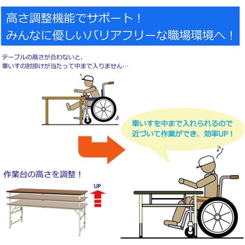 軽量作業台/耐荷重150kg_折りたたみ高さ調整H600～900_ポリエステル天板_ワークテーブル 山金工業