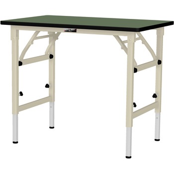 軽量作業台/耐荷重150kg_折りたたみ高さ調整H600～900_塩ビシート天板_ワークテーブル 山金工業