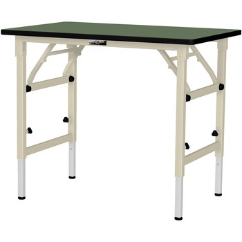 軽量作業台/耐荷重150kg_折りたたみ高さ調整H600～900_塩ビシート天板_ワークテーブル 山金工業
