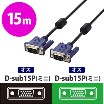 ディスプレイケーブル D-sub15ピン[オス] (ミニ) 直径4.5mmスリムケーブル フェライトコア付き EU RoHS指令準拠 エレコム