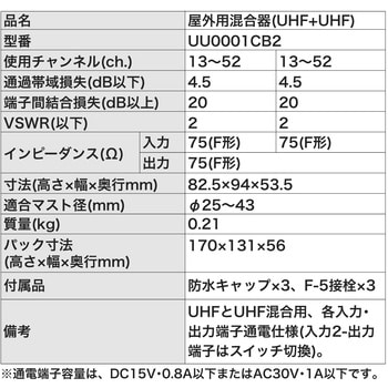 UU0001CB2 UHF・UHF帯混合器(屋外用) 地デジ対応 1個 DXアンテナ 【通販モノタロウ】