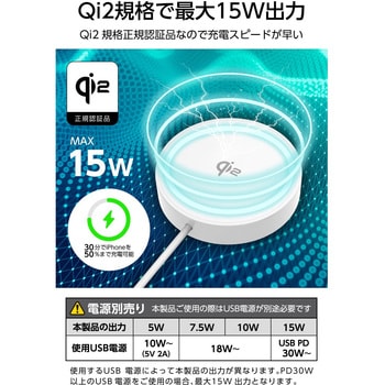 Qi対応 ワイヤレス充電器 ホワイト 多摩電子