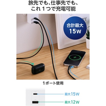電源タップ USB直挿し (コンセント 1口 Type-C×1 USB-A×1) コンパクト 雷ガード ほこり防止シャッター エレコム
