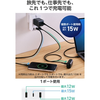 電源タップ USB直挿し (コンセント 3口 Type-C×1 USB-A×2) コンパクト 雷ガード ほこり防止シャッター エレコム