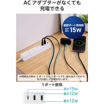 延長コード 電源タップ (コンセント 3口 Type-C×1 USB-A×2) 雷ガード ほこり防止シャッター エレコム