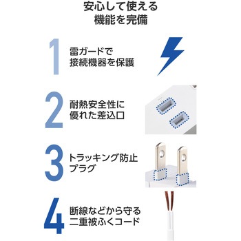 延長コード 電源タップ (コンセント 3口 Type-C×1 USB-A×2) 雷ガード ほこり防止シャッター エレコム