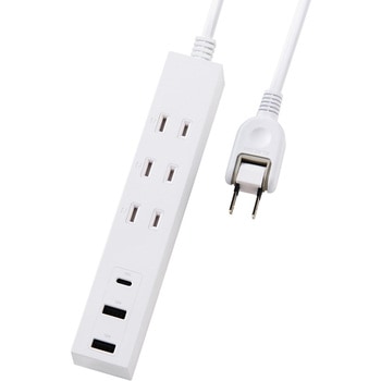 延長コード 電源タップ (コンセント 3口 Type-C×1 USB-A×2) 雷ガード ほこり防止シャッター エレコム