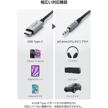 USB Type-C to 3.5mm AUX 変換 ケーブル DAC搭載 ハイレゾ 高音質 高耐久ナイロン編み エレコム