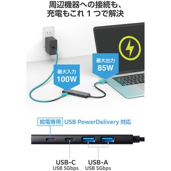 USB Type-C ハブ 4ポート 高速 PD 100W 【 MacBook iPad Windows 等対応 】 薄型 C×2 A×2 エレコム