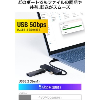 USB Type-C ハブ 4ポート 高速 PD 100W 【 MacBook iPad Windows 等対応 】 薄型 C×2 A×2 エレコム