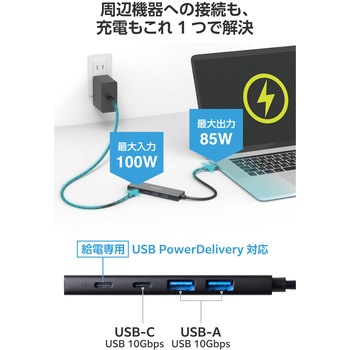 USB Type-C ハブ 4ポート 高速 PD 100W 【 MacBook iPad Windows 等対応 】 薄型 C×2 A×2 エレコム
