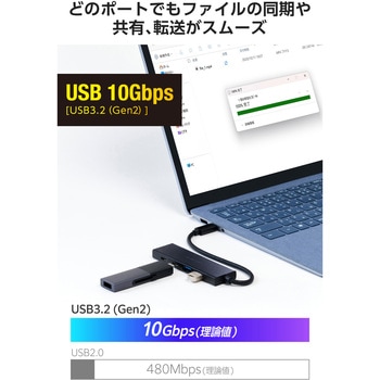 USB Type-C ハブ 4ポート 高速 PD 100W 【 MacBook iPad Windows 等対応 】 薄型 C×2 A×2 エレコム