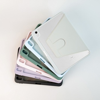11インチiPad (A16)/iPad (第10世代) 360度回転スタンド機能 背面クリアフラップケース オートスリープ機能 Apple Pencilホルダー付 Smart Stock