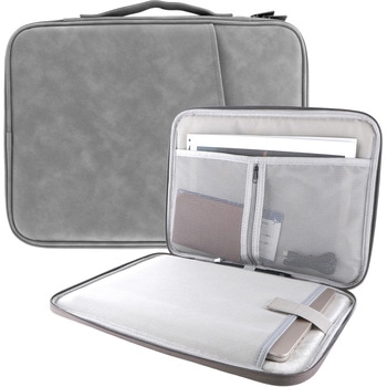 15インチ対応 PC・タブレット用スリーブケース 持ち手・仕分けポケット付 ペンホルダー搭載 タブレット落下防止ベルト付 ダークグレー Smart Stock