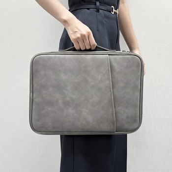 15インチ対応 PC・タブレット用スリーブケース 持ち手・仕分けポケット付 ペンホルダー搭載 タブレット落下防止ベルト付 ダークグレー Smart Stock