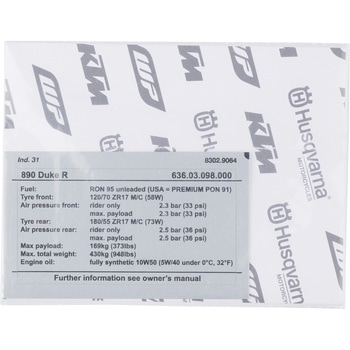 Tech. info. sticker 63603098000 KTM