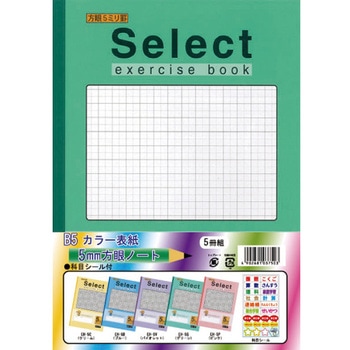 B5セレクト学習帳 カラー方眼罫 5ミリ方眼5色5冊組 文運堂