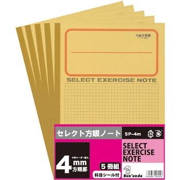 B5セレクト学習帳 黄表紙 4ミリ方眼 5冊組 文運堂