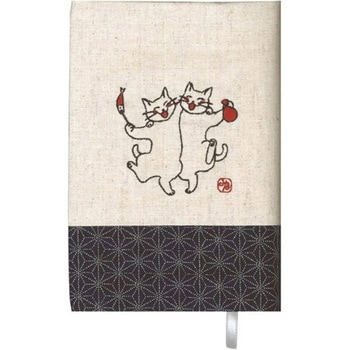 ブックカバー和風刺繍 酔っ払い猫 エムプラン