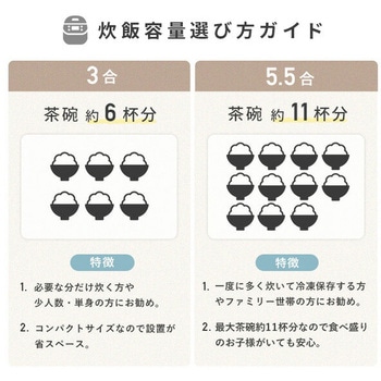 炊飯器 3合 5.5合 マイコン式炊飯器 3合炊き 5.5合炊き 一人暮らし マイコン炊飯器 低温調理 温度調理 YAMAZEN(山善)