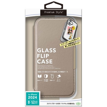 iPhone 16 Plus用 ガラスフリップケース [ベージュ] PGA