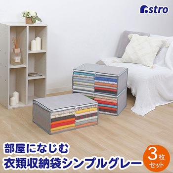 衣類整理袋3枚組(シンプルグレイ) アストロ