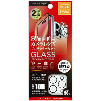 iPhone 16 Pro Max用 液晶全面保護ガラス 角割れ防止PETフレーム [カメラプロテクターセット/高透明] PGA