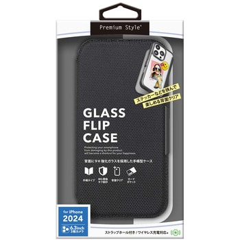 iPhone 16 Pro用 ガラスフリップケース [ナイロンメッシュ調/ブラック] - PGA