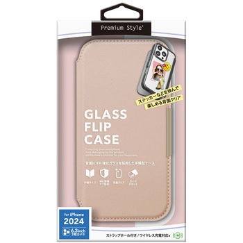 iPhone 16 Pro用 ガラスフリップケース [サフィアーノ調/ピンク] PGA
