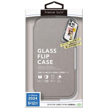 iPhone 16 Pro用 ガラスフリップケース [キャンバス/ライトグレー] PGA