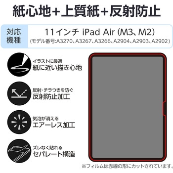 11インチ iPad Air (M3/M2) フィルム 上質紙 紙のような描き心地 アンチグレア 指紋防止 気泡防止 反射防止 - エレコム