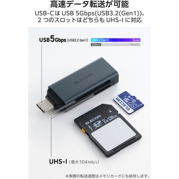 USB-C カードリーダー 2in1 SD / microSD 高速転送 USB3.2 Gen1 軽量 コンパクト Windows Mac iPad iPhone エレコム