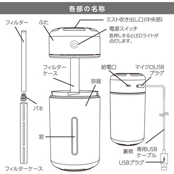 USB加湿器 卓上タイプ LED付 ホワイト オーム電機
