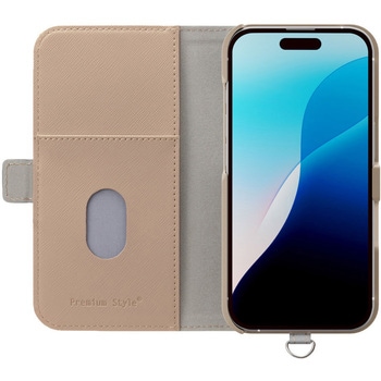 iPhone 16用 フリップカバー [サフィアーノ調/ベージュ] PGA