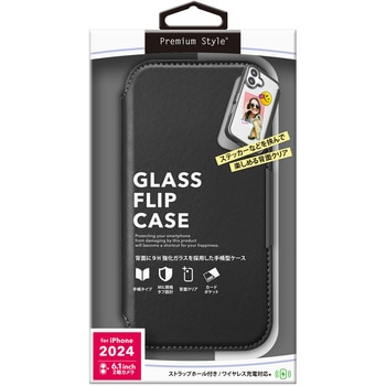 iPhone 16用 ガラスフリップケース [ブラック] PGA