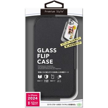 iPhone 16用 ガラスフリップケース [ナイロンメッシュ調/ブラック] PGA