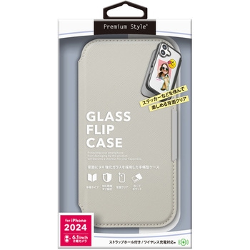iPhone 16用 ガラスフリップケース [サフィアーノ調/グレー] PGA